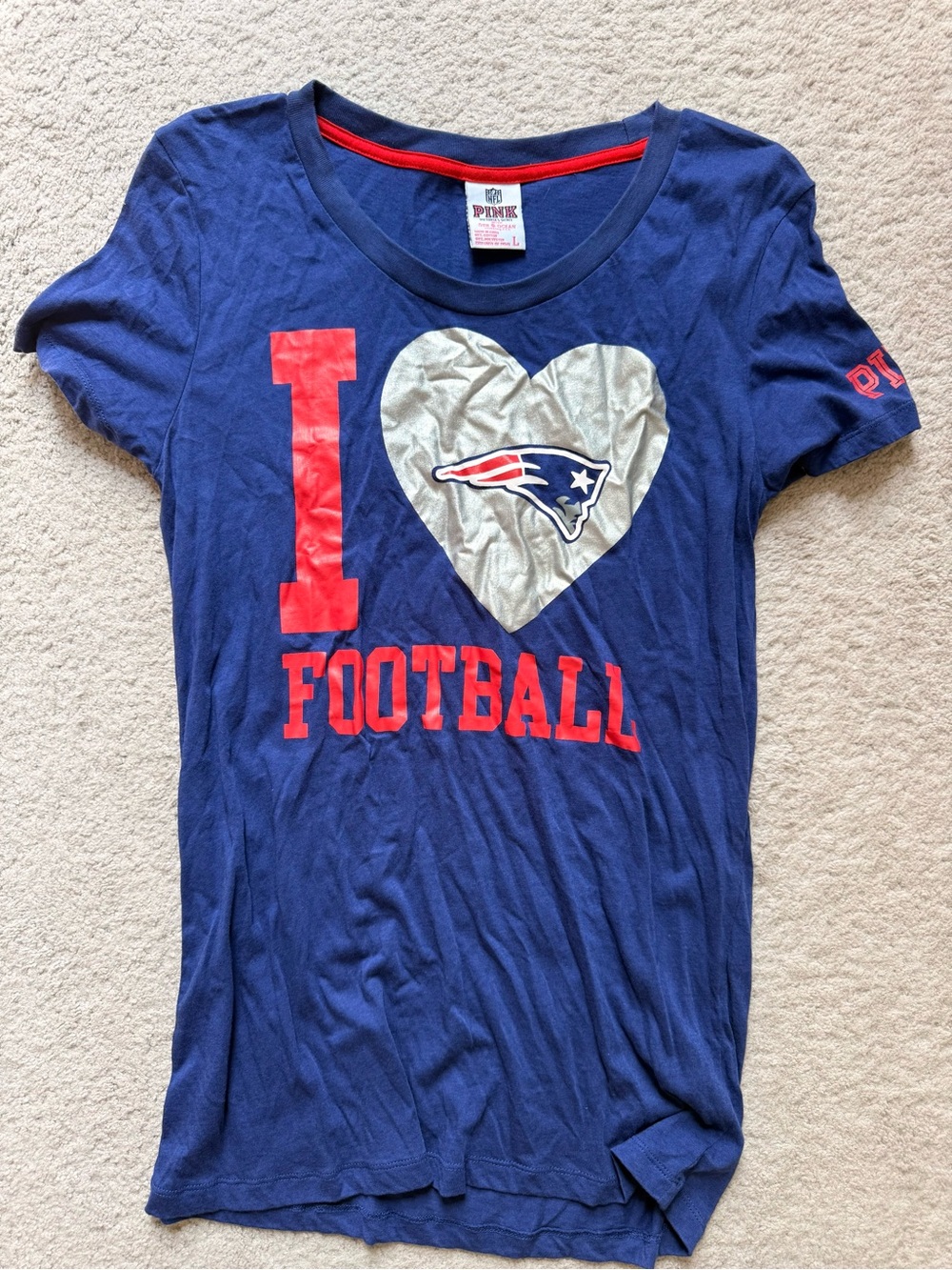 PINK by Victoria's Secret Navy "I Heart Football" New England Patriots Tee
